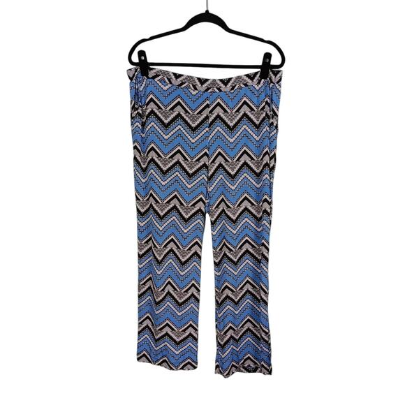 NEW‎ DIRECTIONS Petite Womens PXL Blue Black White Chevron Zig Zag Palazzo Pants - Picture 1 of 6